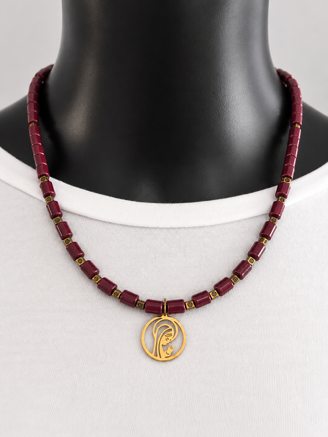 Burgundy Madonna Pendant Necklace