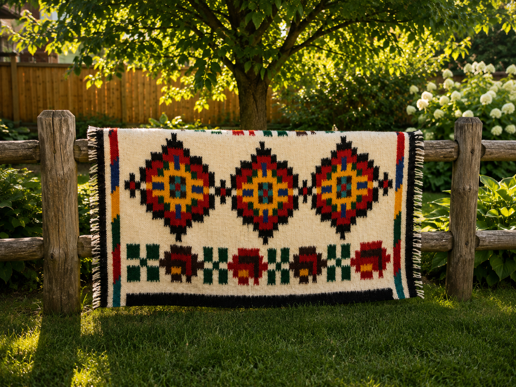 Red Rue Flower Large Wool Throw