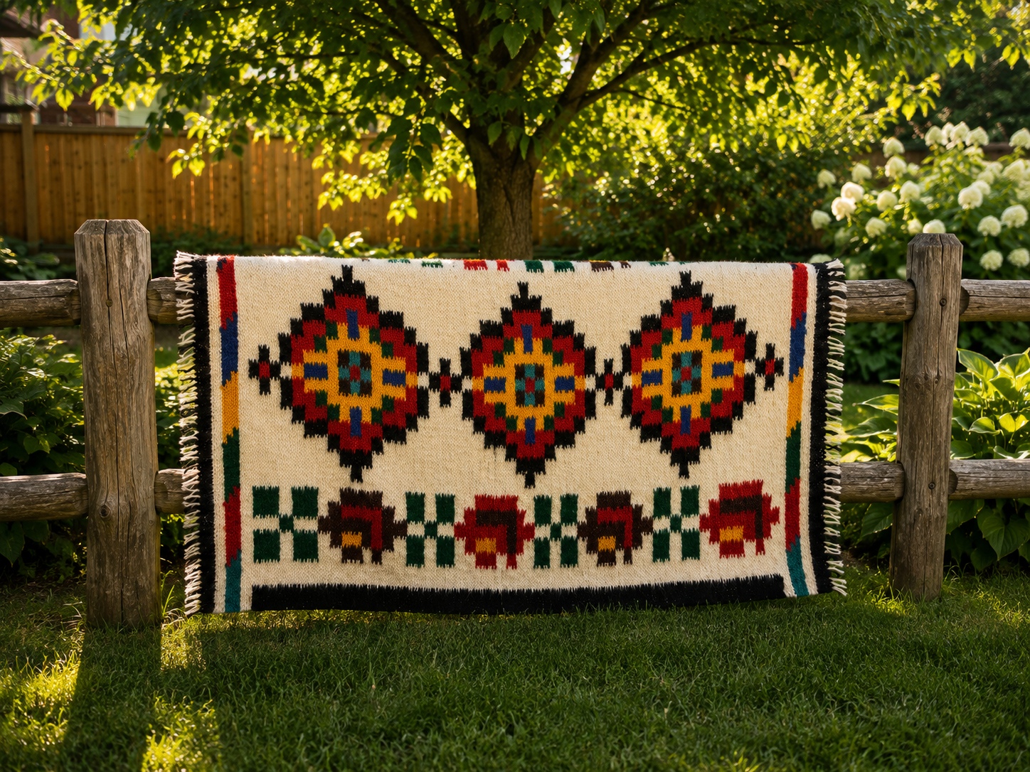Red Rue Flower Large Wool Throw