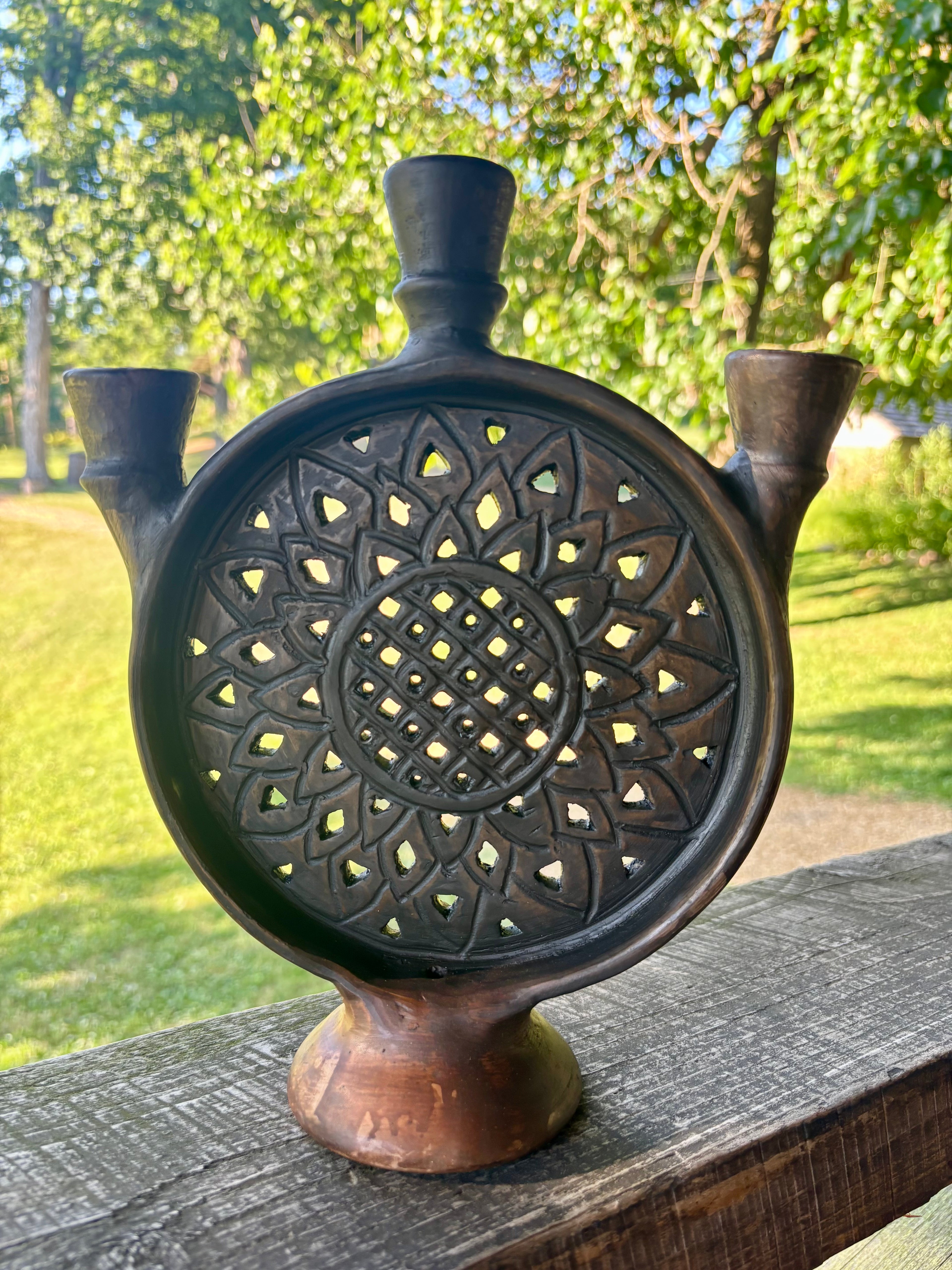 Solar Circle Ceramic Candle Holder — 10 inches