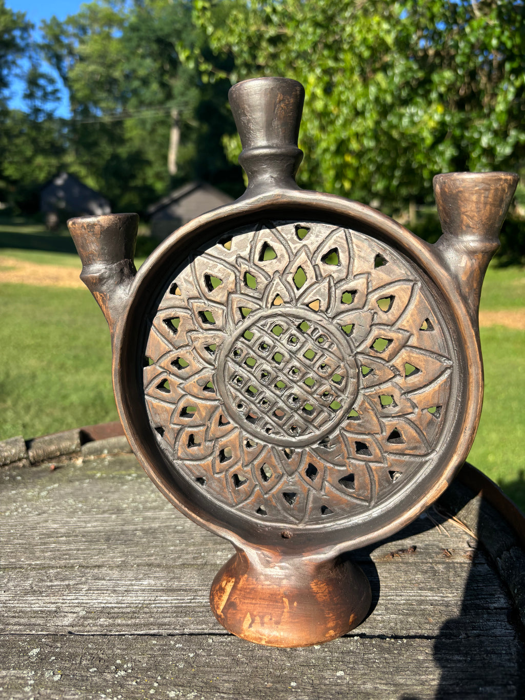 Solar Circle Ceramic Candle Holder — 10 inches