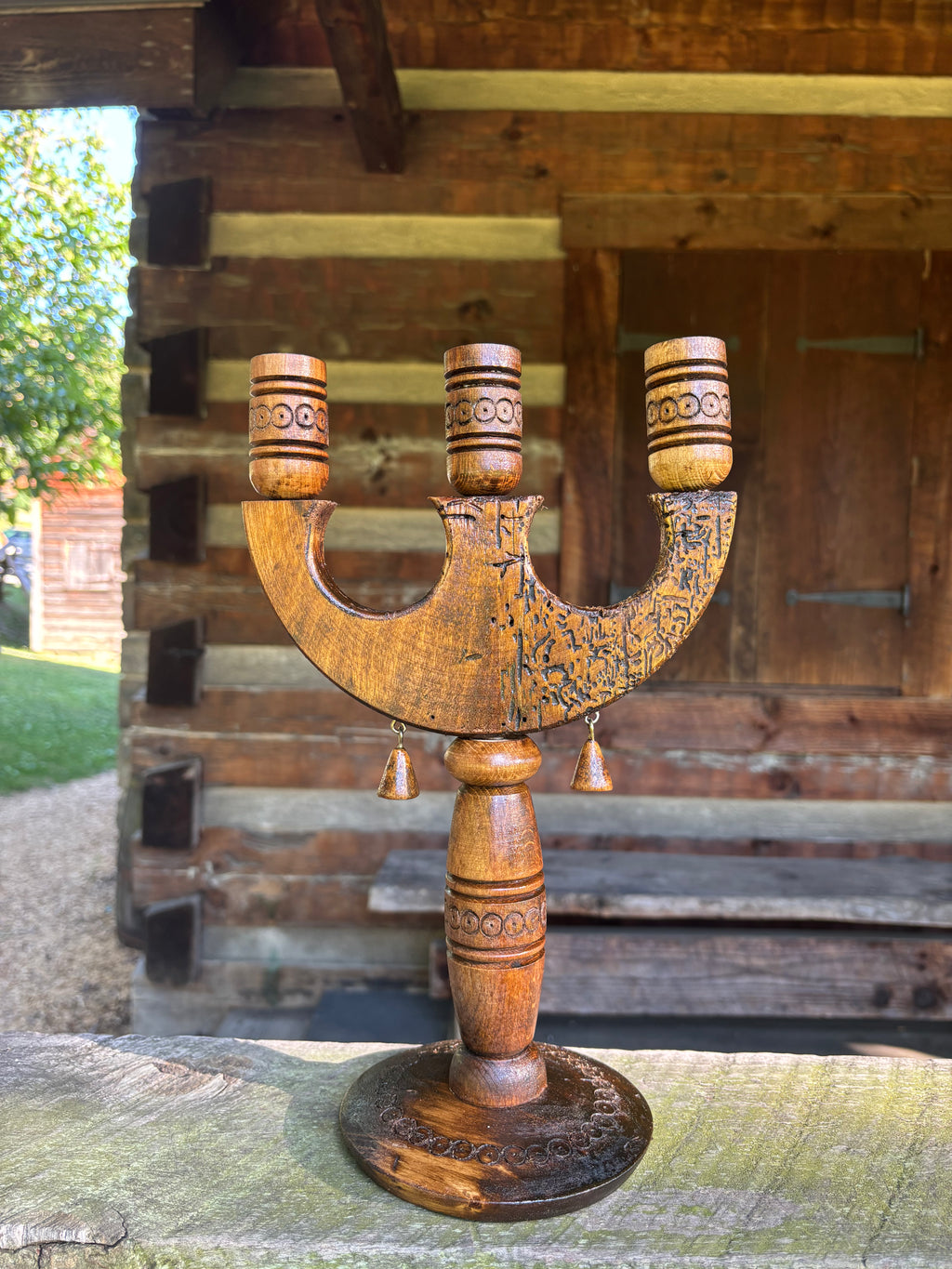 Rustic Three-Candle Holder — Reclaimed 100-Year-Old Wood