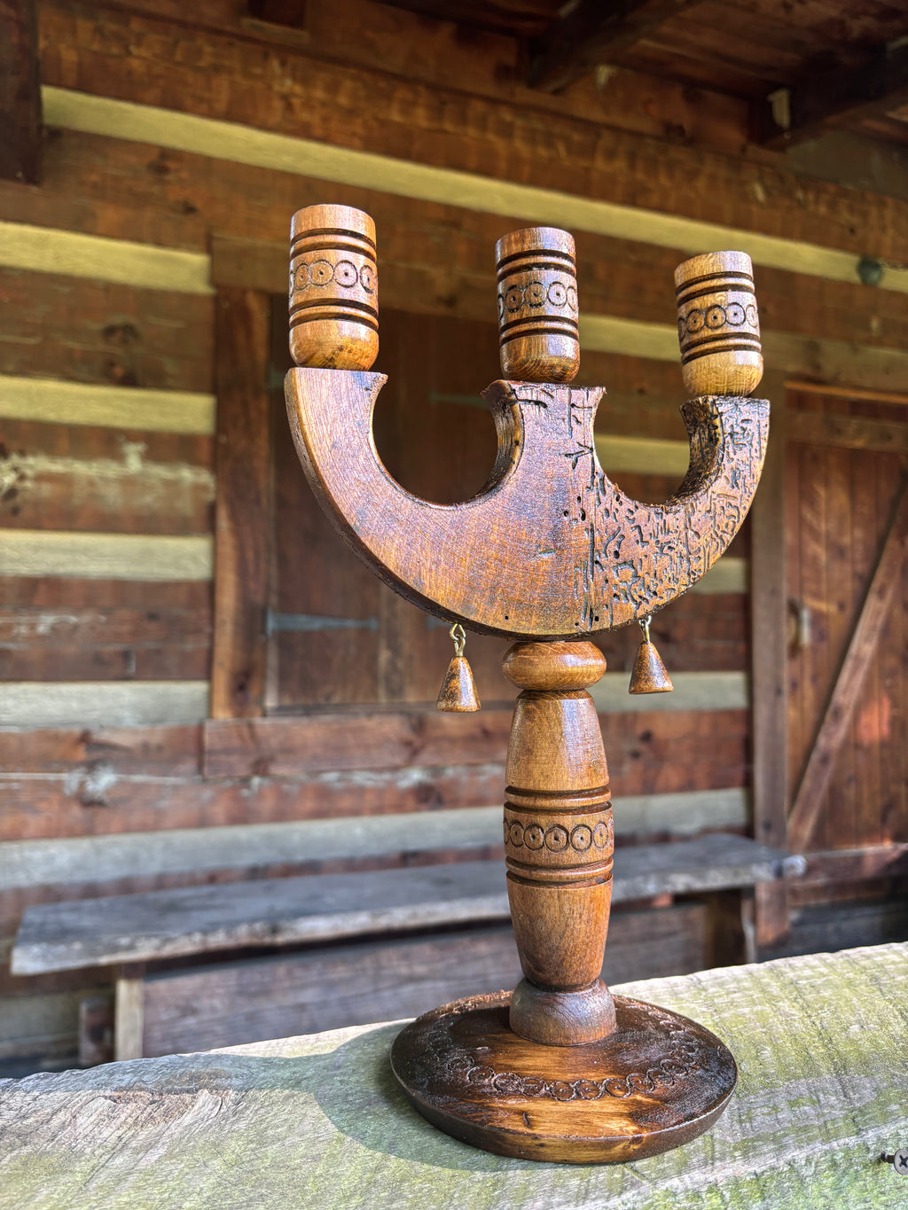 Rustic Three-Candle Holder — Reclaimed 100-Year-Old Wood