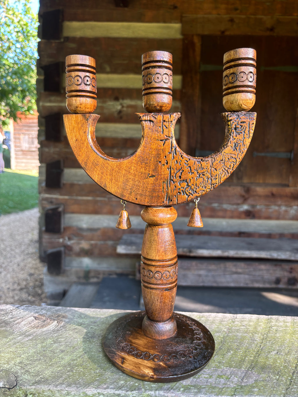 Rustic Three-Candle Holder — Reclaimed 100-Year-Old Wood