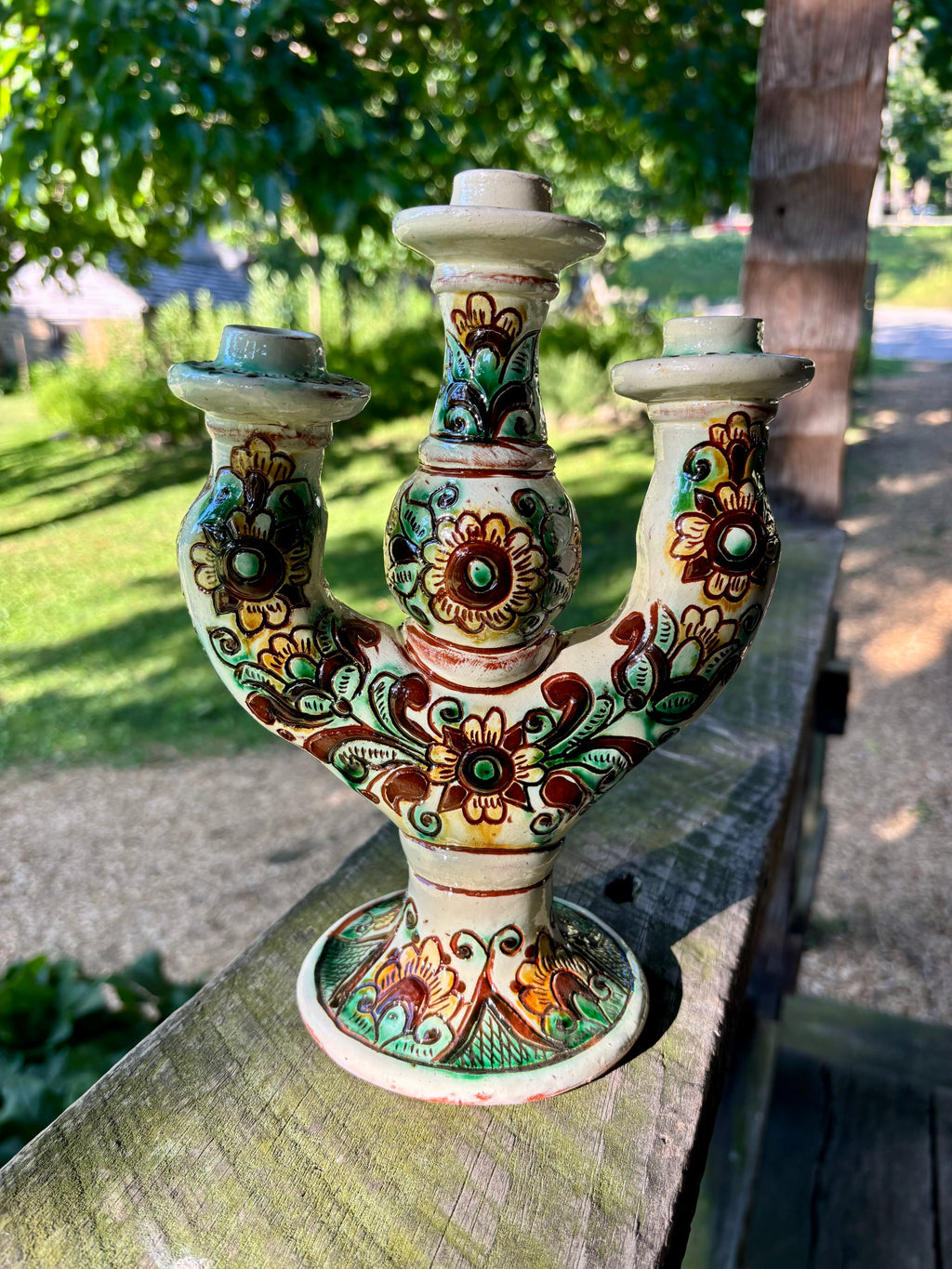 Kosiv Ceramic Three-Candle Holder – 10 Inches