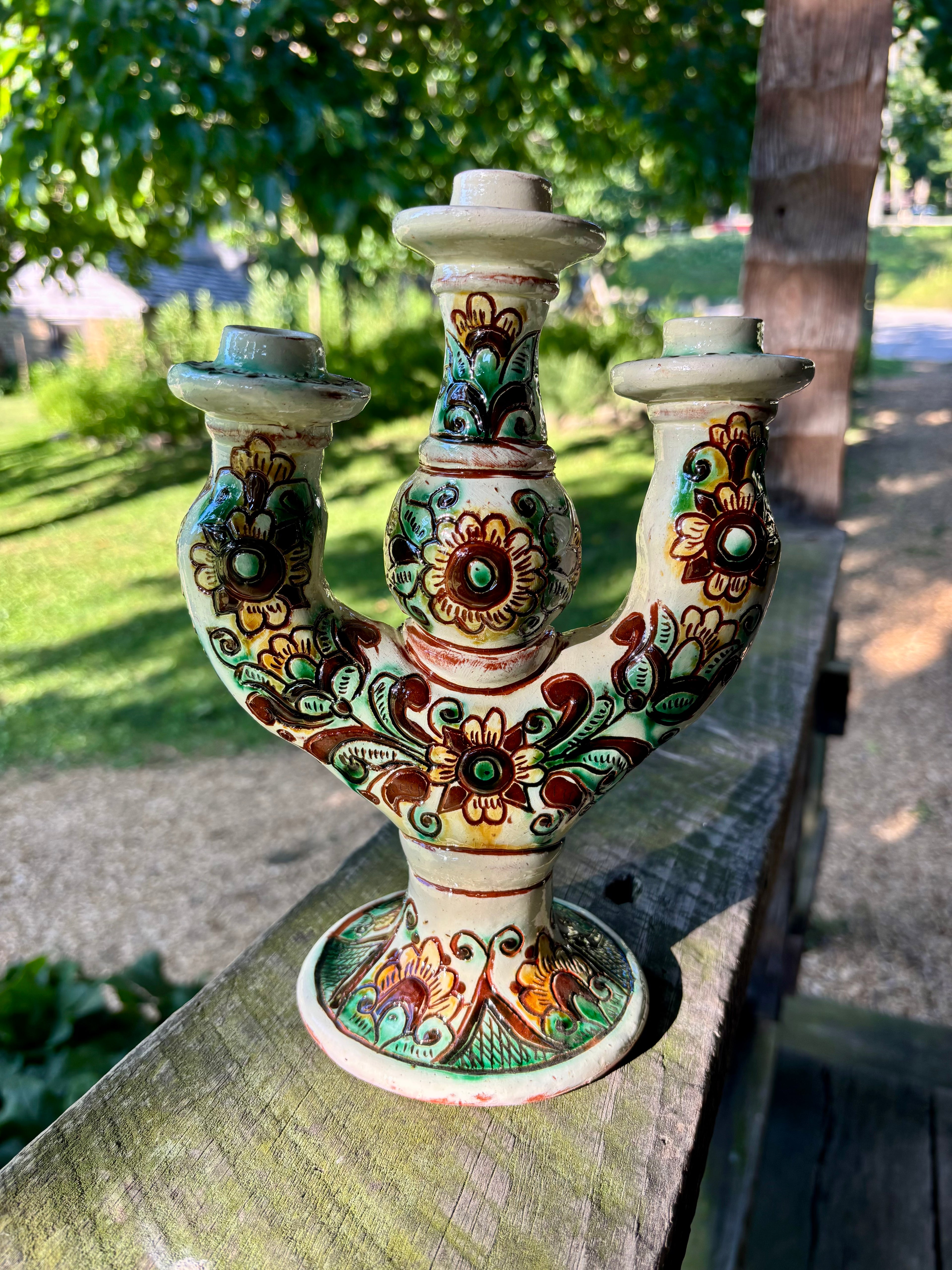 Kosiv Ceramic Three-Candle Holder – 10 Inches