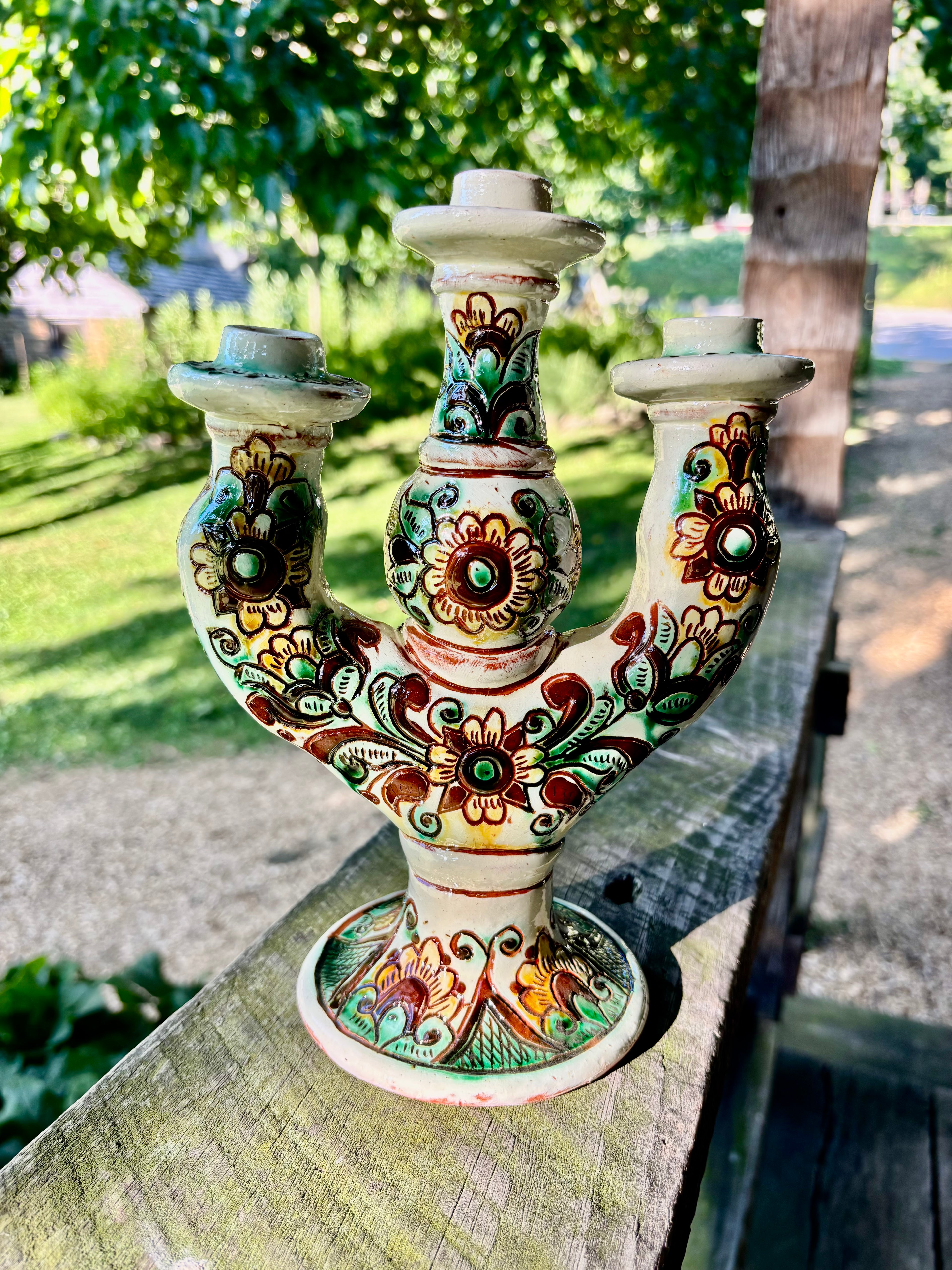 Kosiv Ceramic Three-Candle Holder — 10 inches
