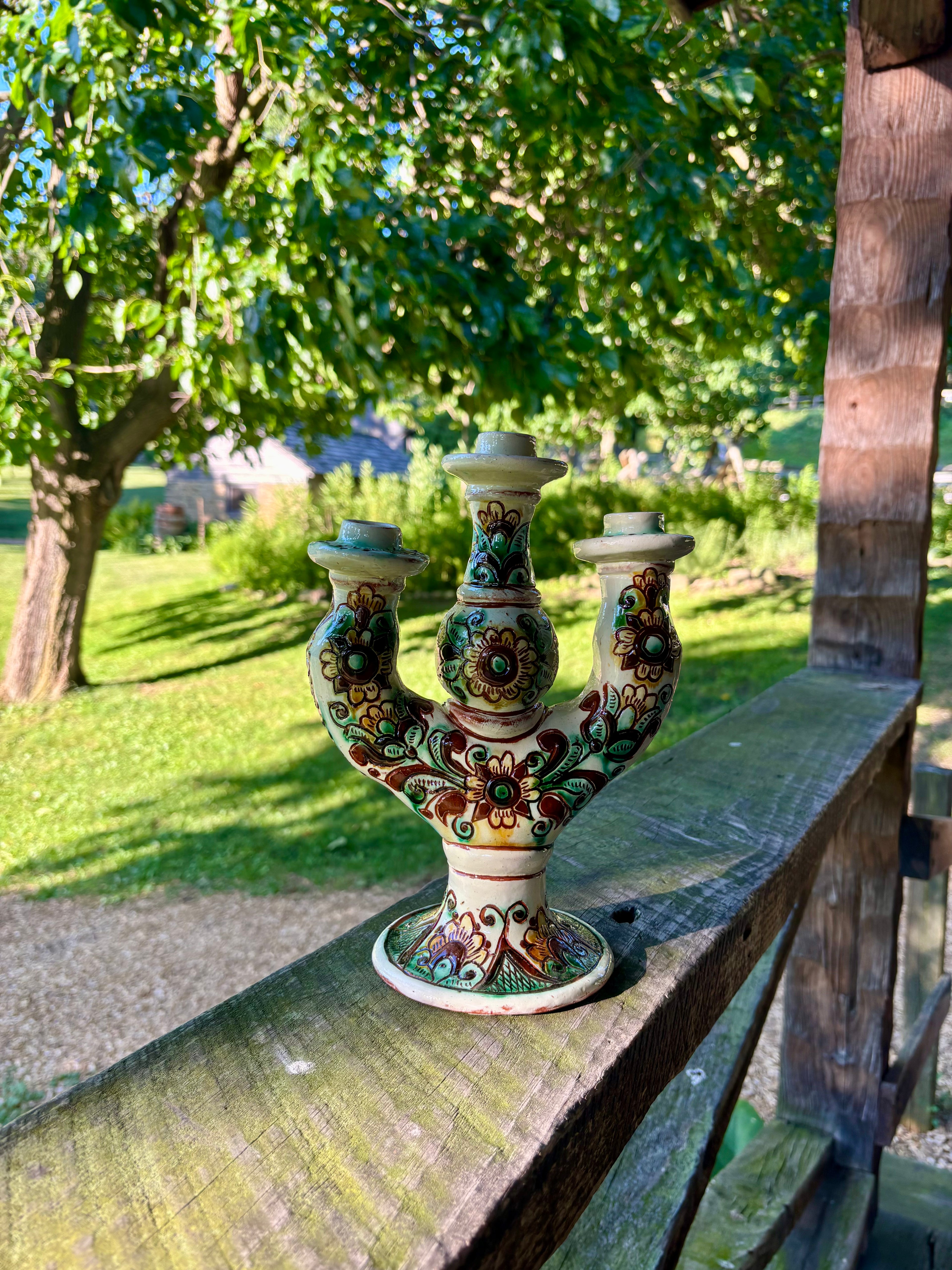 Kosiv Ceramic Three-Candle Holder – 10 Inches