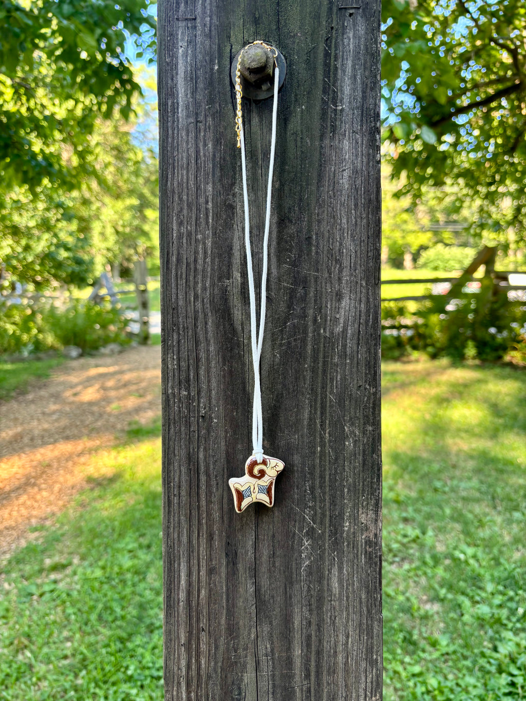 Ceramic Ram Necklace, Cream Cord