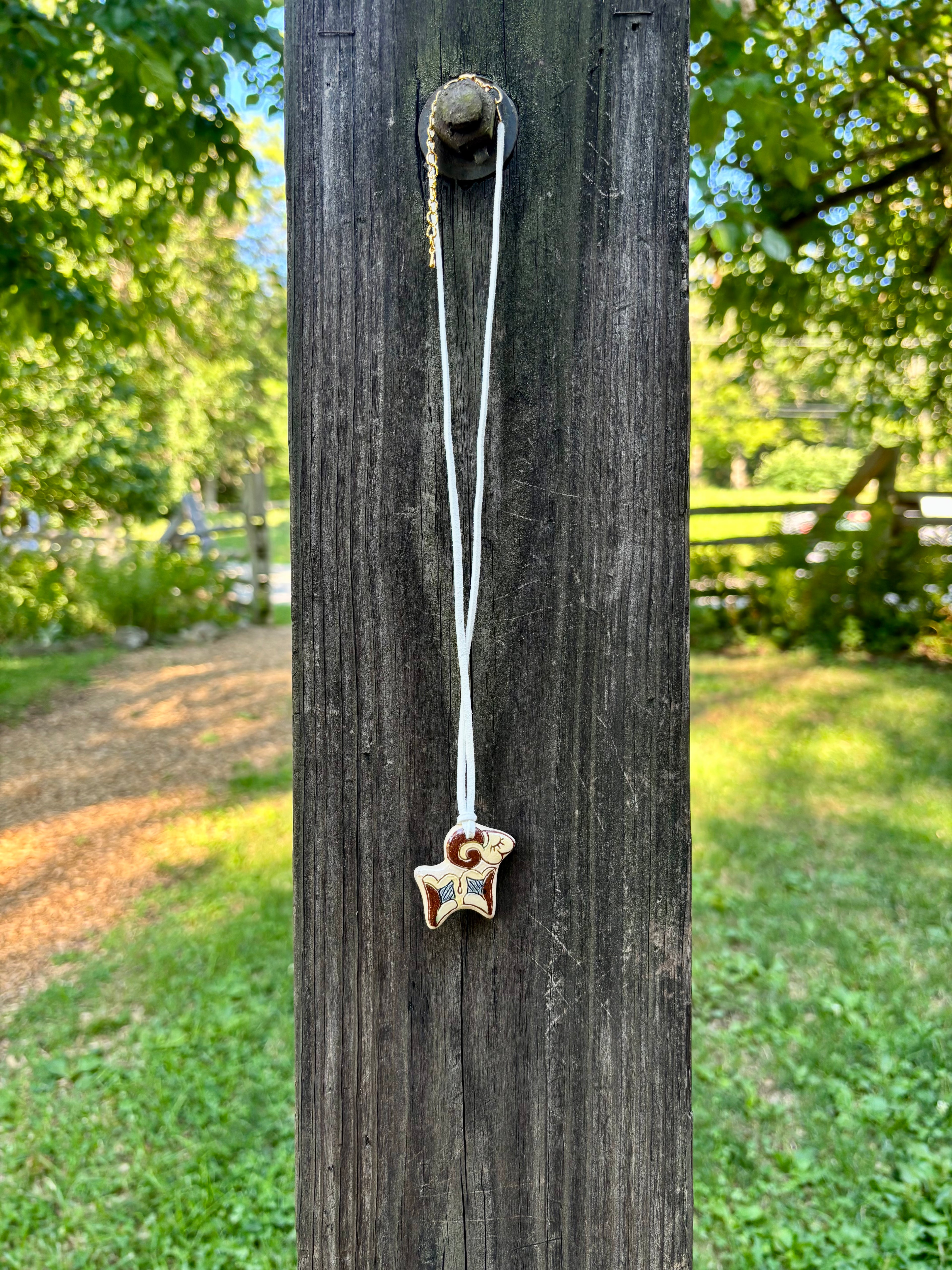 Ceramic Ram Necklace, Cream Cord