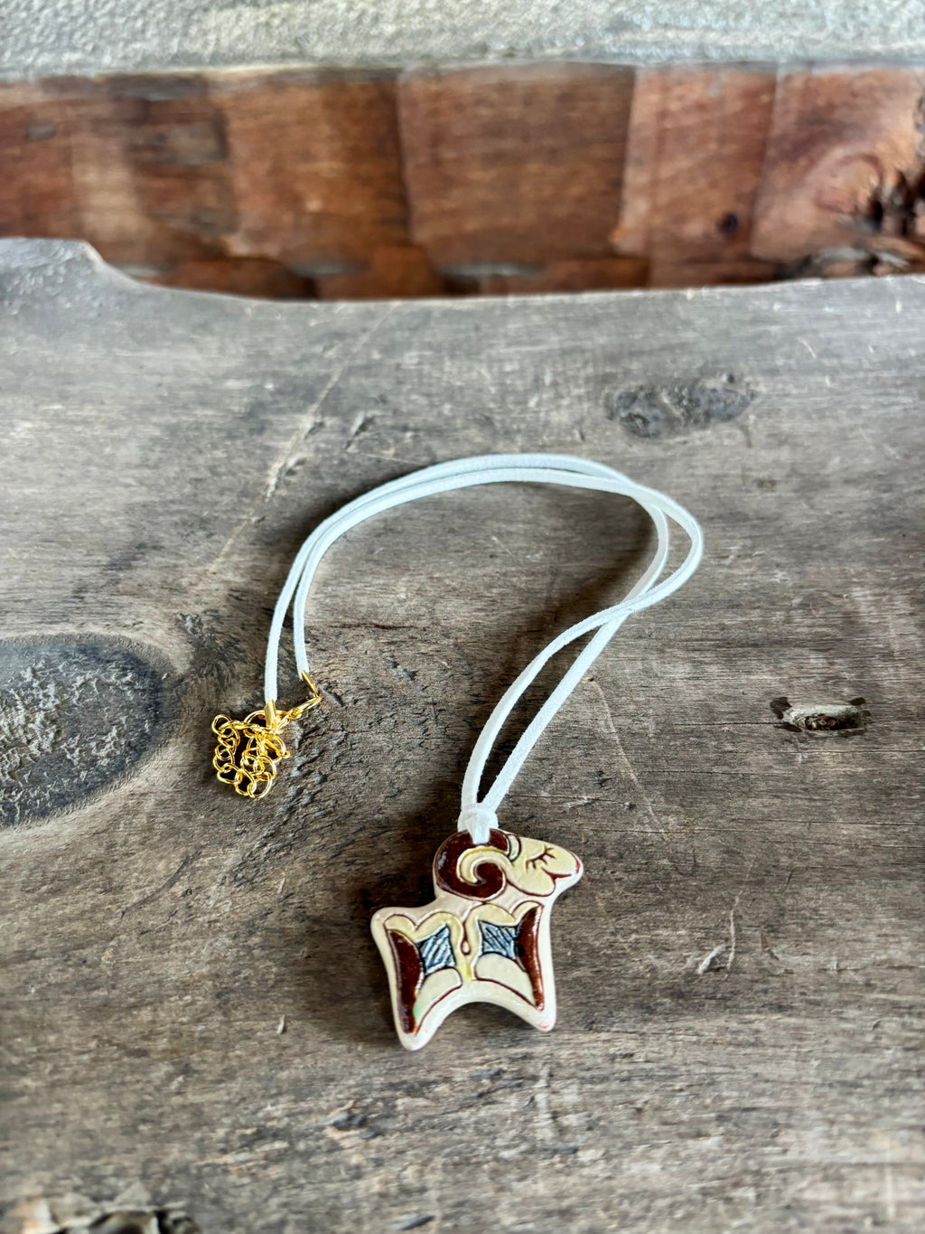 Ceramic Ram Necklace, Cream Cord