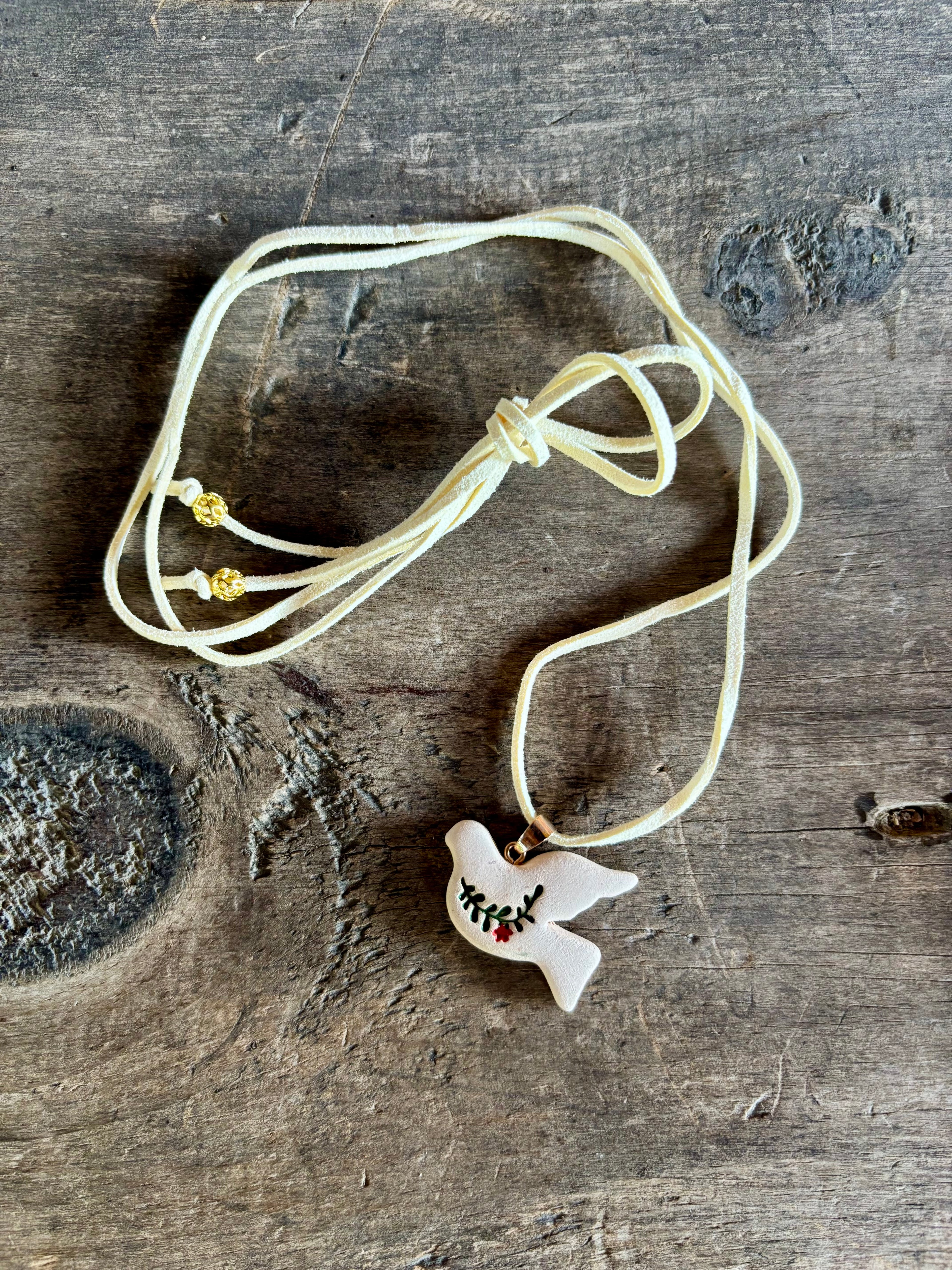 Ceramic Dove Necklace with Floral Detail