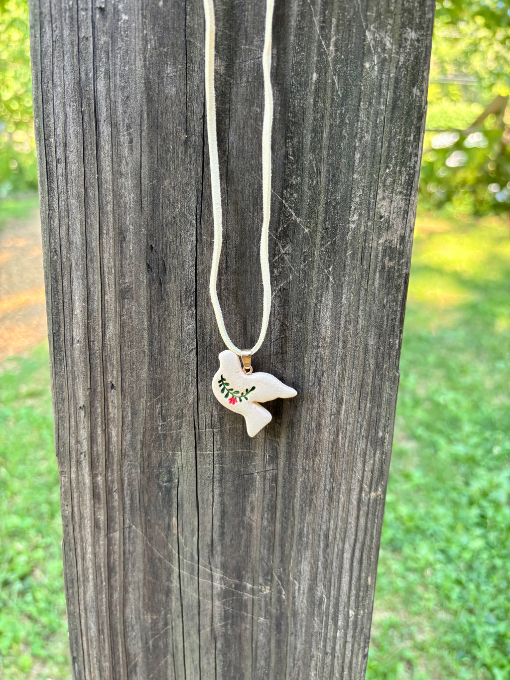 Ceramic Dove Necklace with Floral Detail