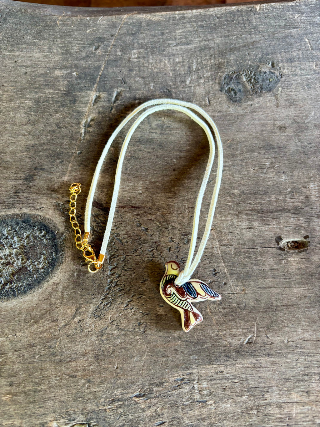 Hand-Painted Ceramic Bird Necklace