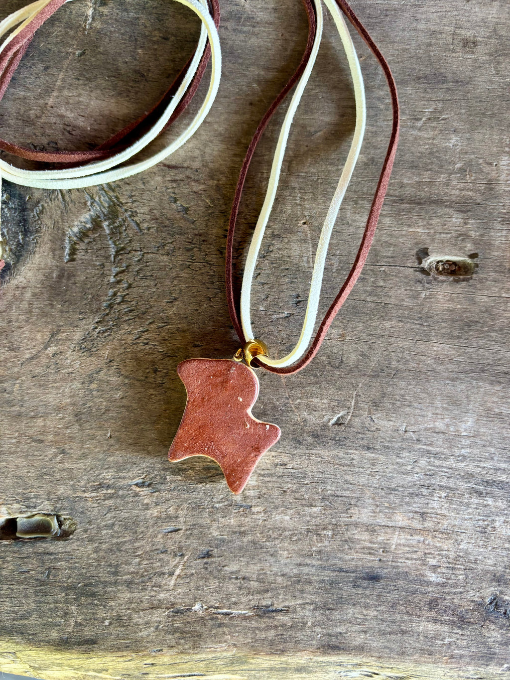 Ceramic Ram Necklace, Two-Tone Cord