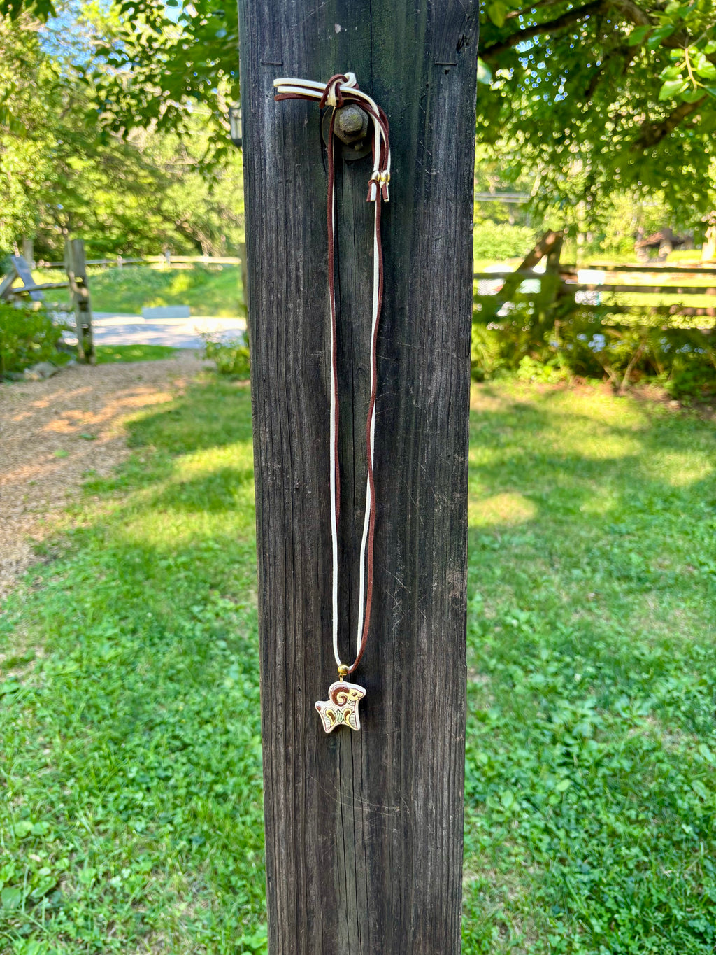 Ceramic Ram Necklace, Two-Tone Cord