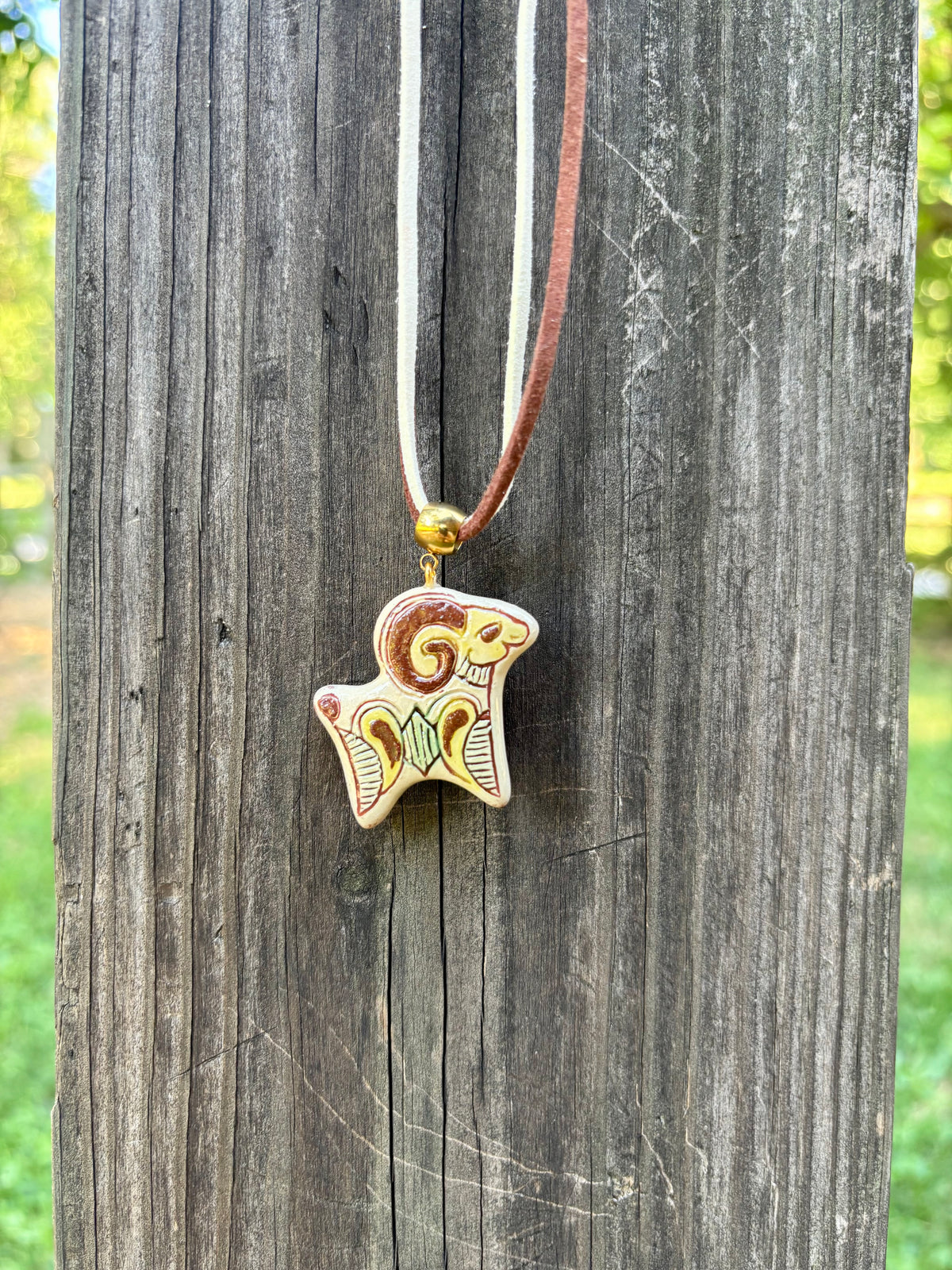 Ceramic Ram Necklace, Two-Tone Cord