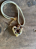 Openwork Ceramic Bird Necklace, Cream Cord