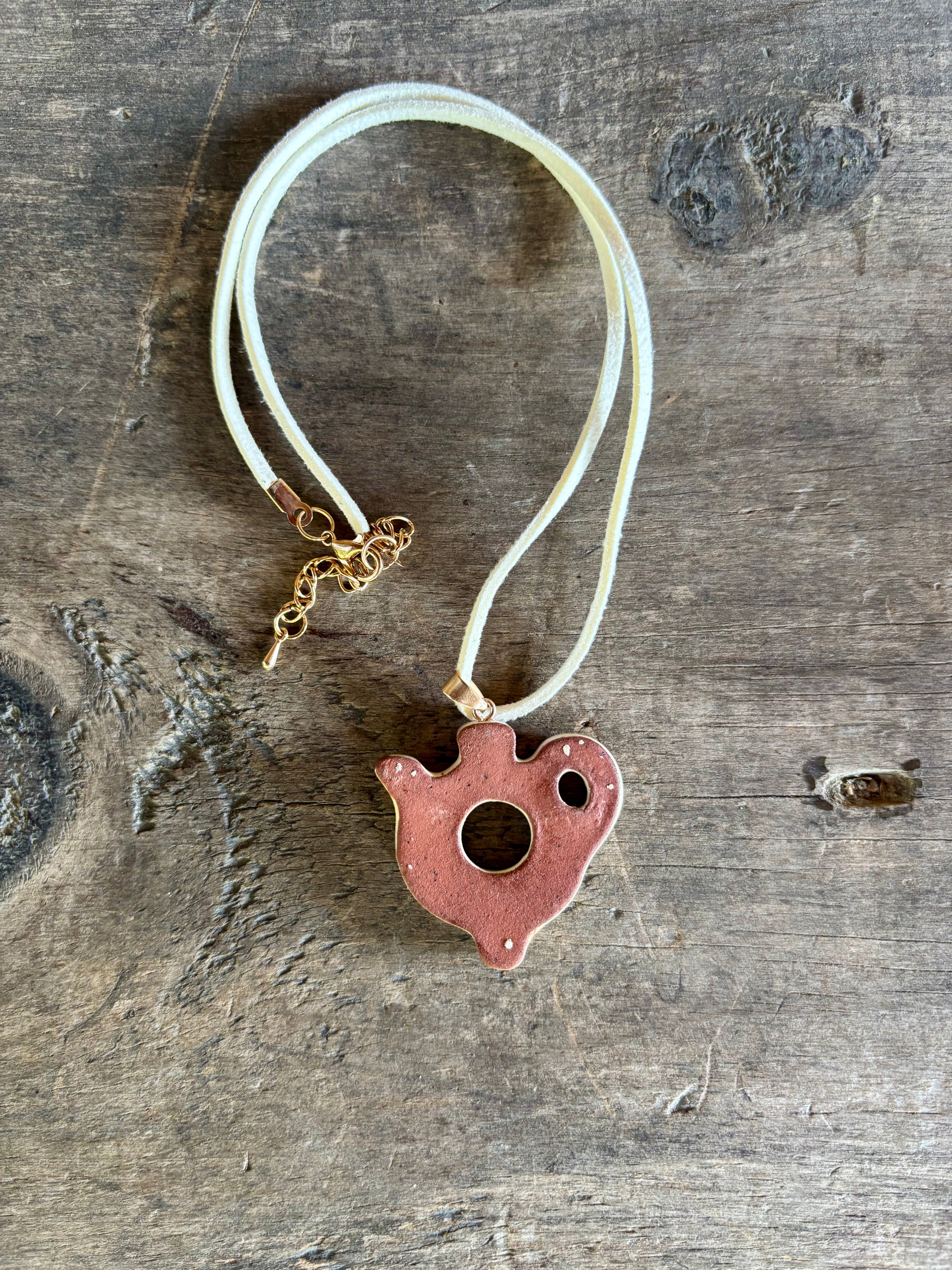 Openwork Ceramic Bird Necklace, Cream Cord