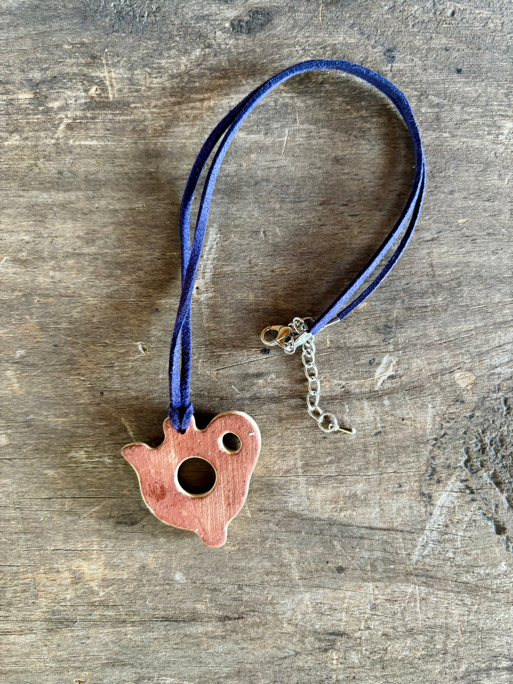 Openwork Ceramic Bird Necklace, Blue Cord