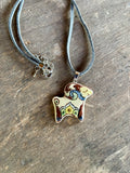 Hand-Painted Ceramic Ram Necklace, Gray Cord