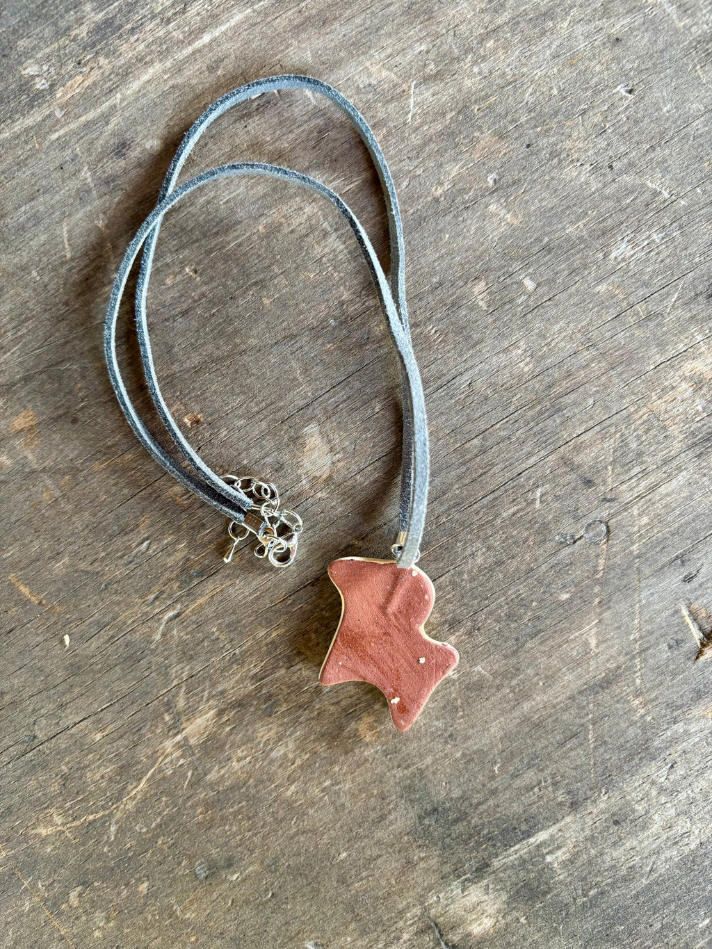 Hand-Painted Ceramic Ram Necklace, Gray Cord