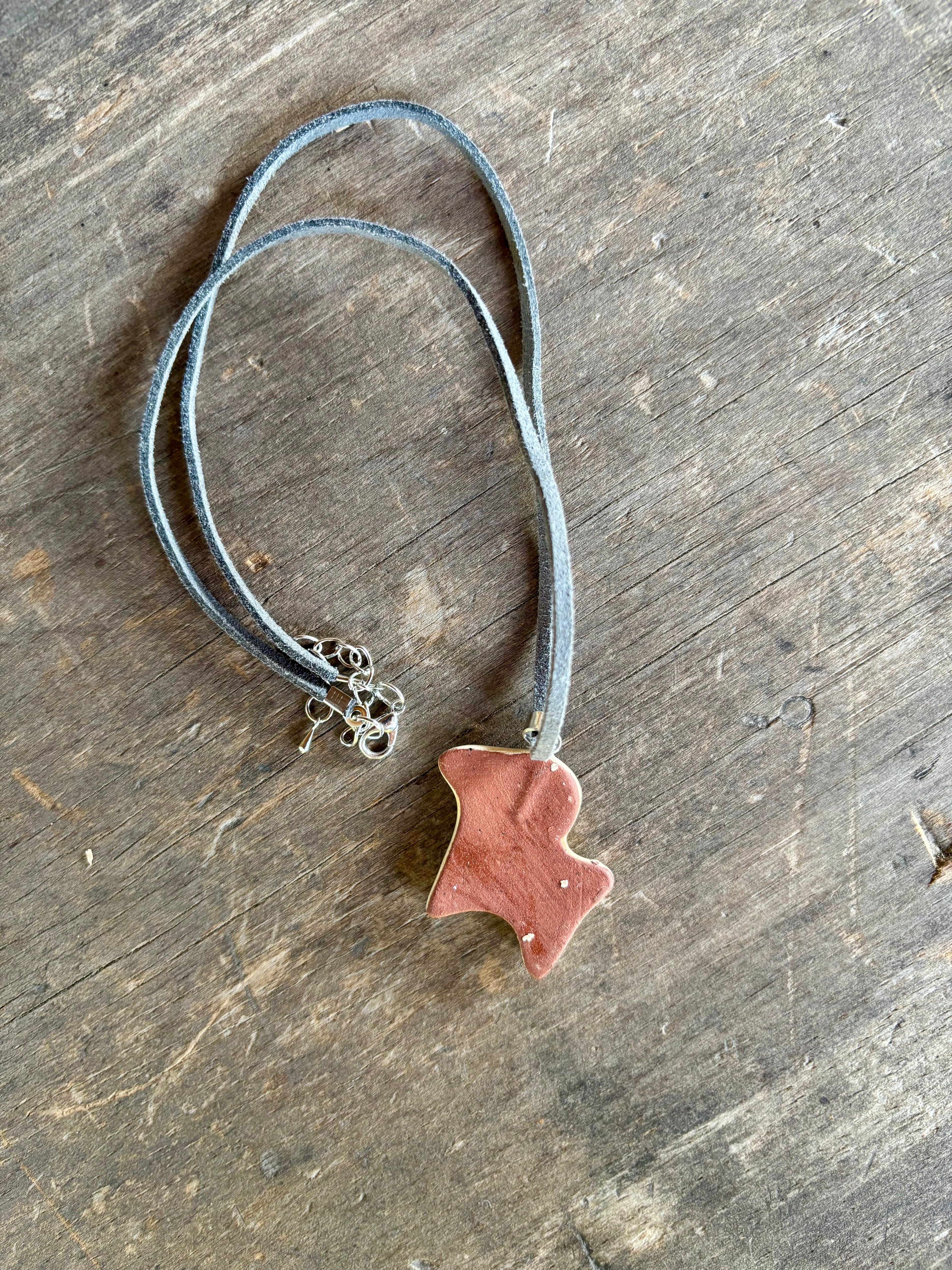Hand-Painted Ceramic Ram Necklace, Gray Cord