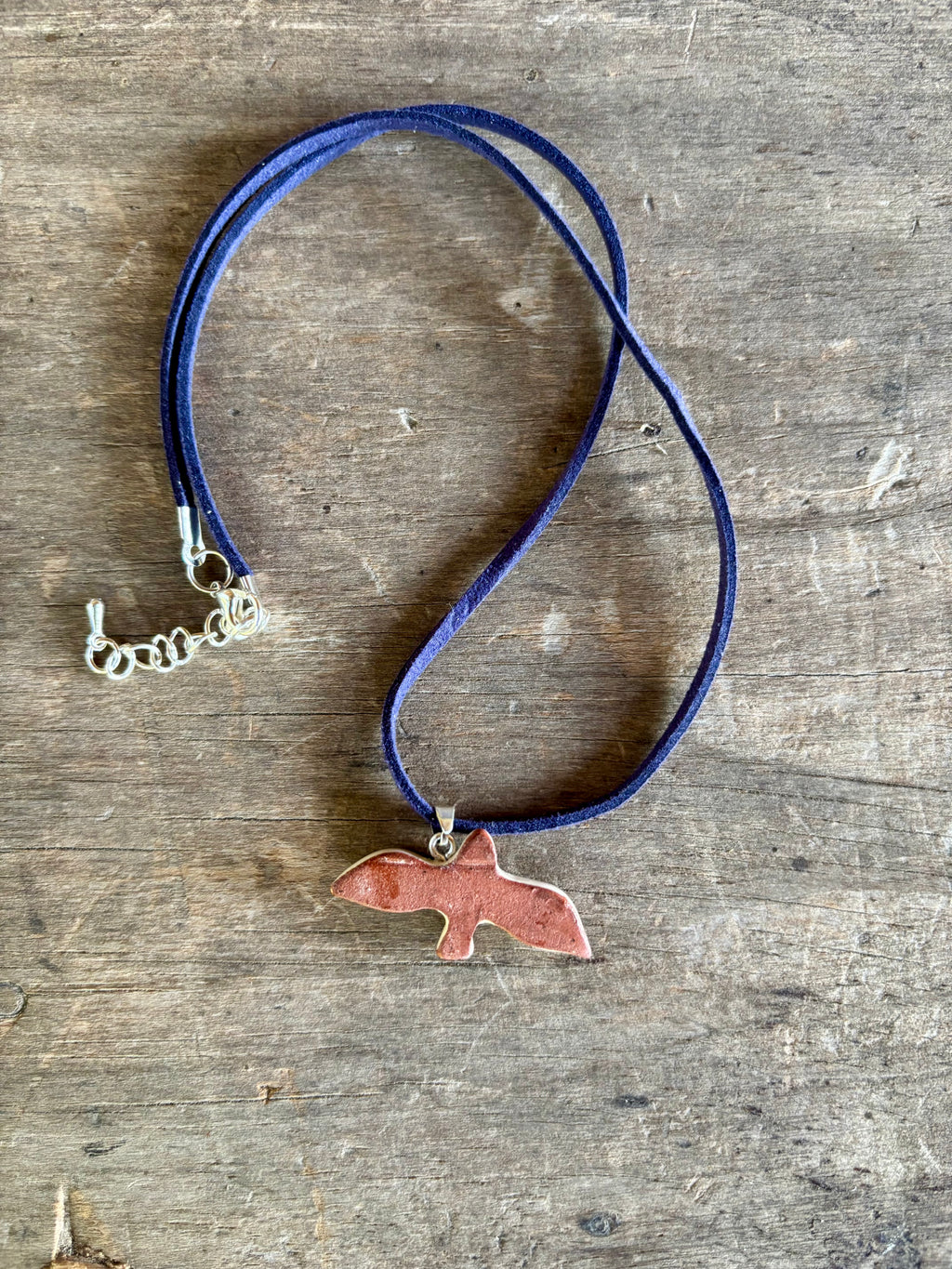 Ceramic Flying Bird Necklace, Blue Cord