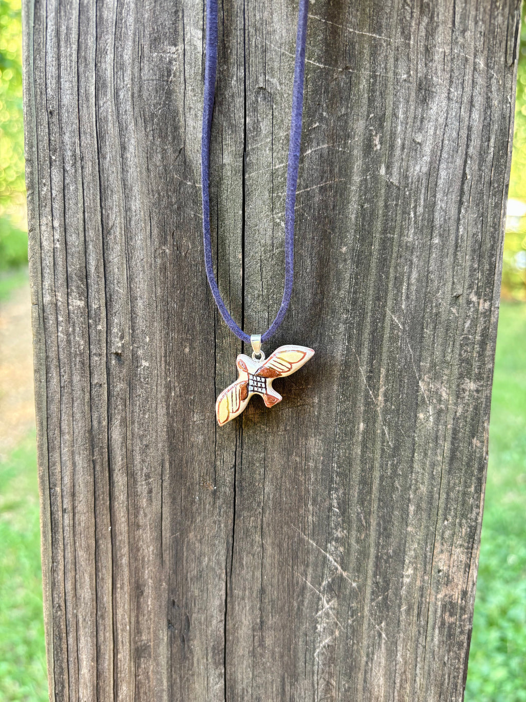 Ceramic Flying Bird Necklace, Blue Cord