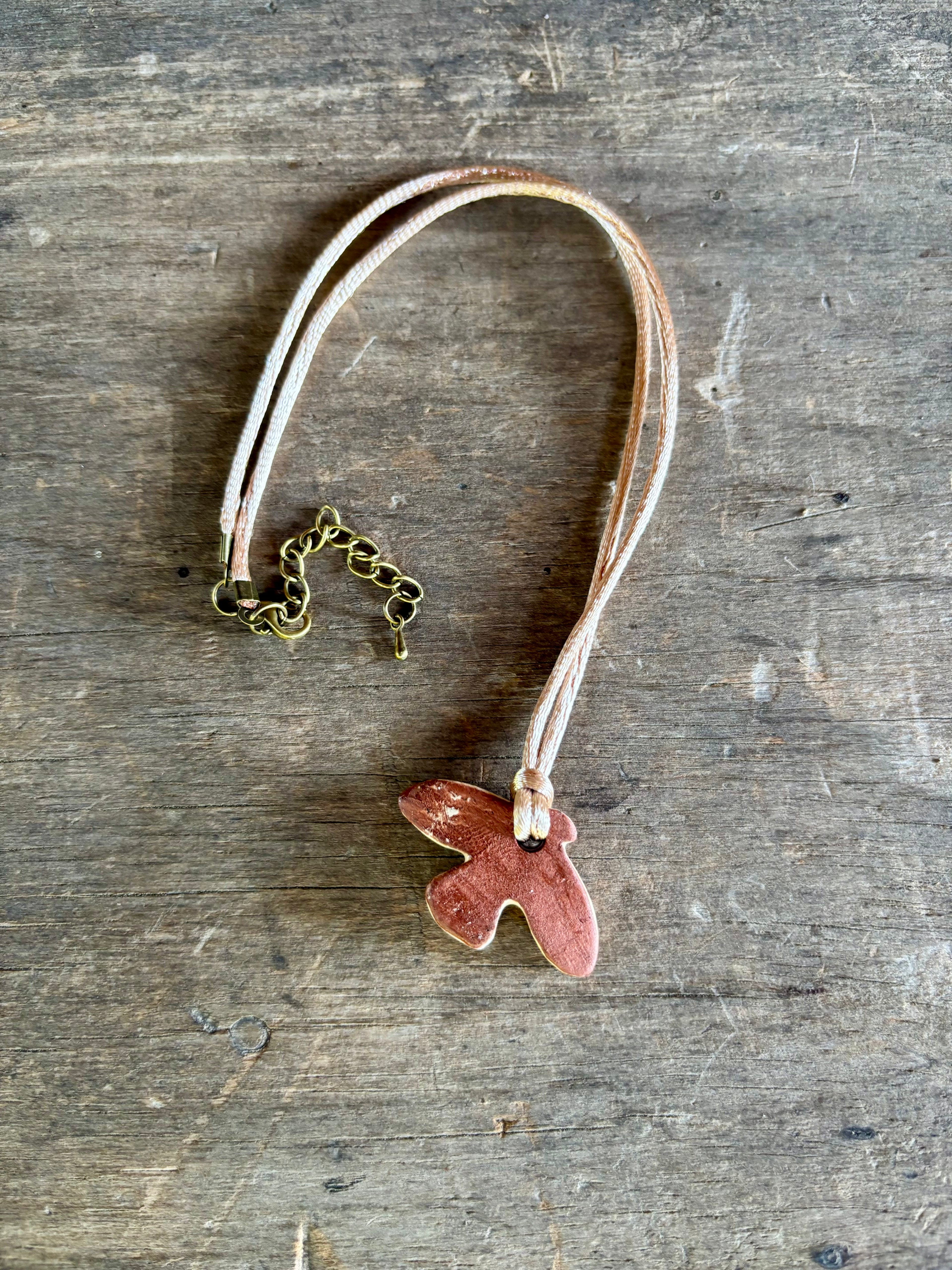Ceramic Flying Bird Necklace, Blush Cord