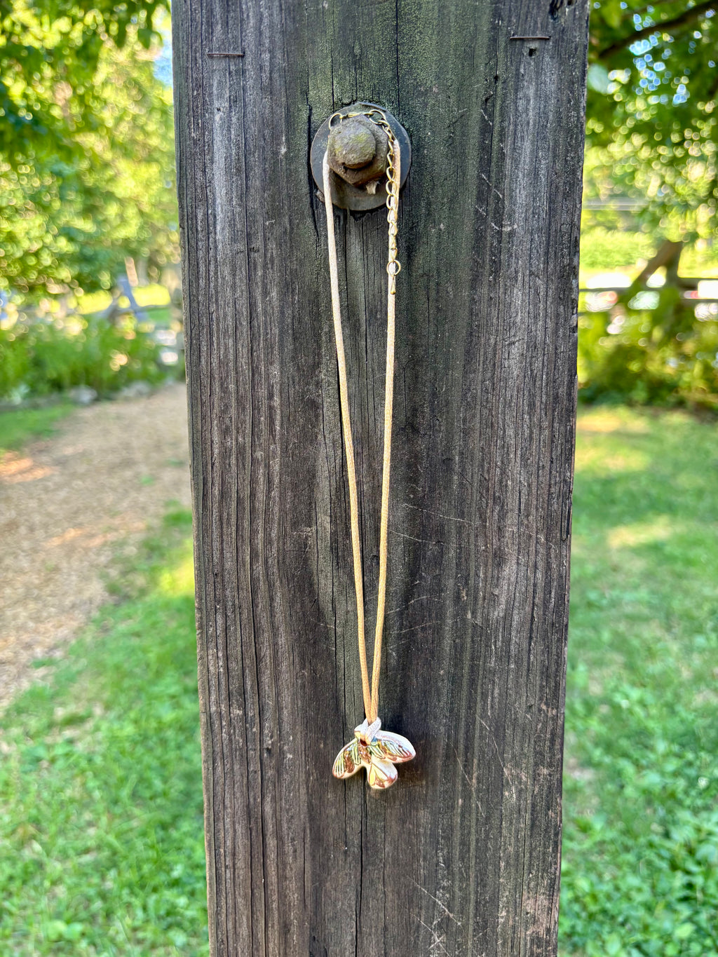 Ceramic Flying Bird Necklace, Blush Cord