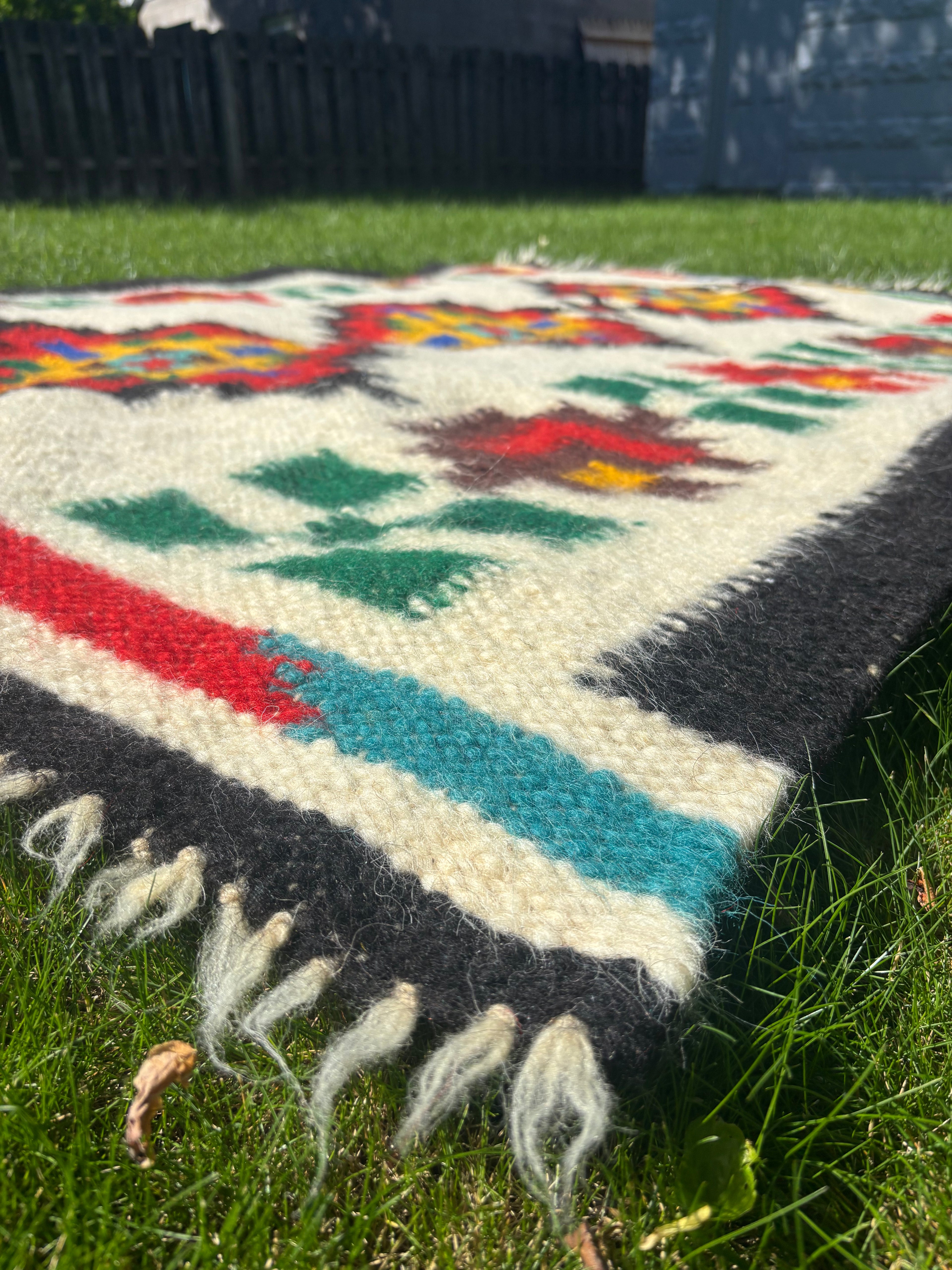Red Rue Flower Large Wool Throw
