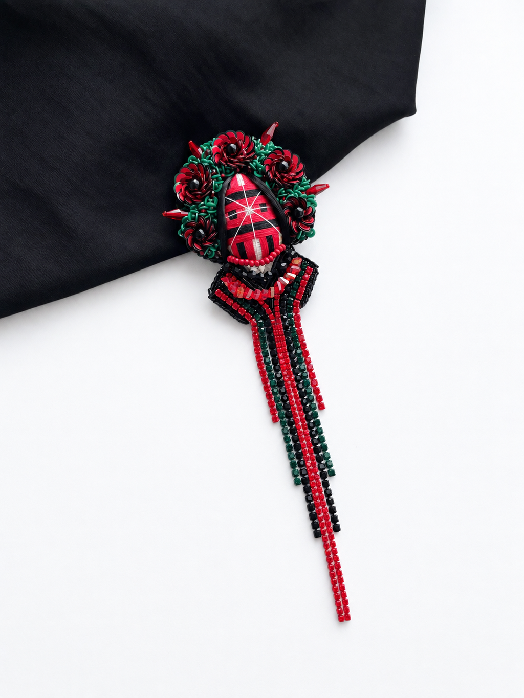 Ukrainian Motanka Brooch — Burgundy