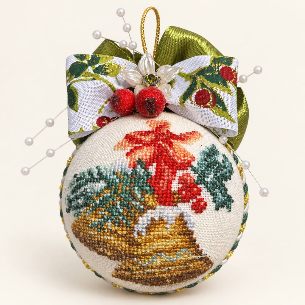 Set of 4 Hand-Embroidered Christmas Ornament Set - 3.5 Inches