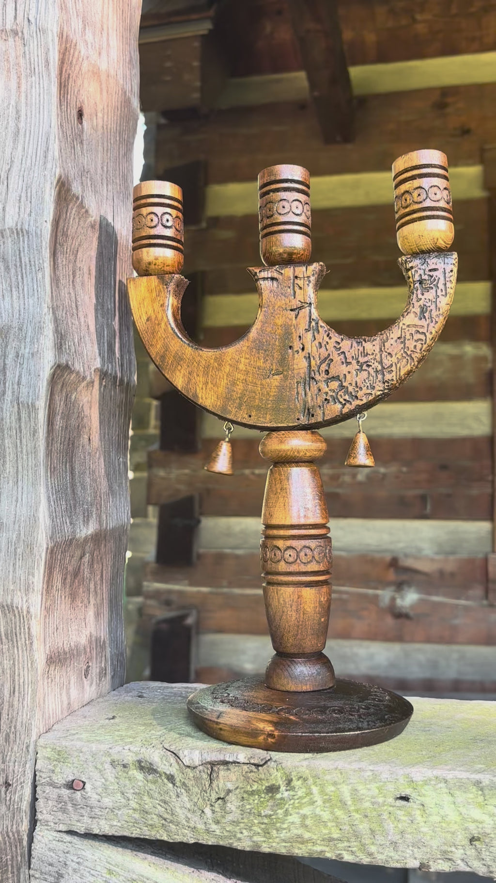 Rustic Three-Candle Holder — Reclaimed 100-Year-Old Wood