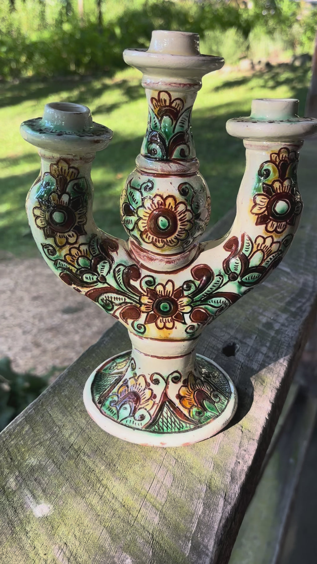 Kosiv Ceramic Three-Candle Holder – 10 Inches