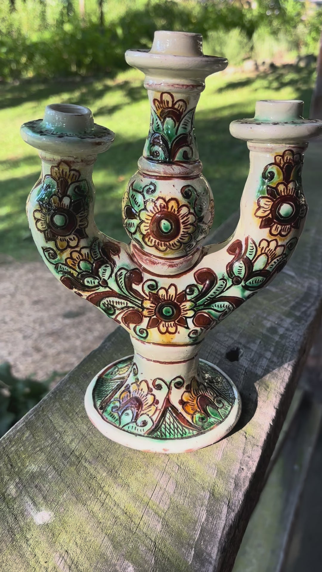 Kosiv Ceramic Three-Candle Holder – 10 Inches