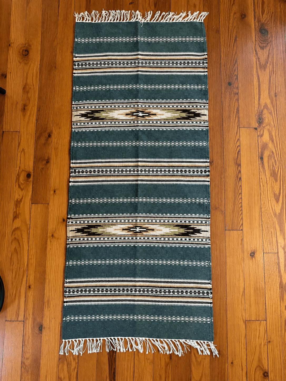 Teal & Clay Wool Runner — 5′ 1″ × 2′ 2″ - Trembita Studio