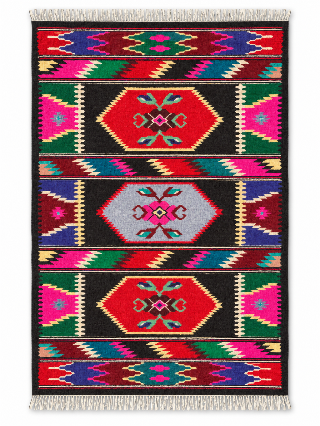 Vintage Carpathian Wool Kilim Rug, 1970s-1980s - Crimson Blossom, 6'6" × 5'